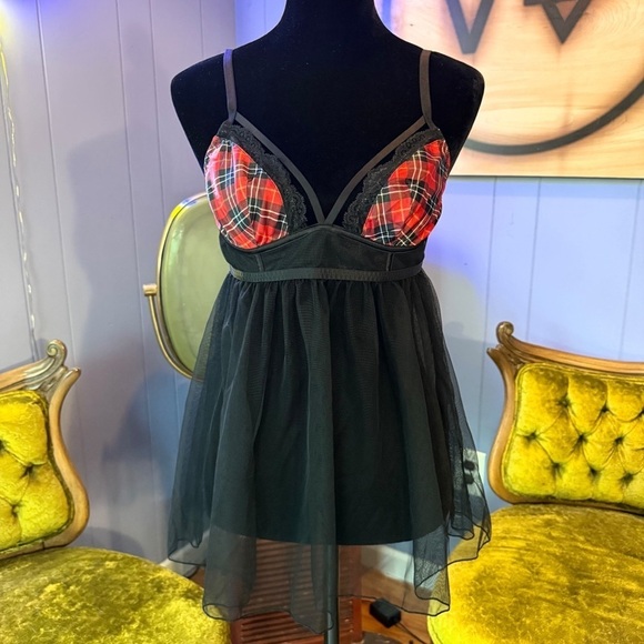 Victoria's Secret Tops - Victoria’s Secret Plaid School Girl Babydoll Lingerie Top Size Small